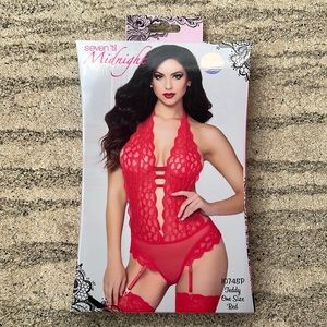 Seven Til Midnight Sexy Seductive Intricate Galloon Lace Teddy. One Size Red NWT
